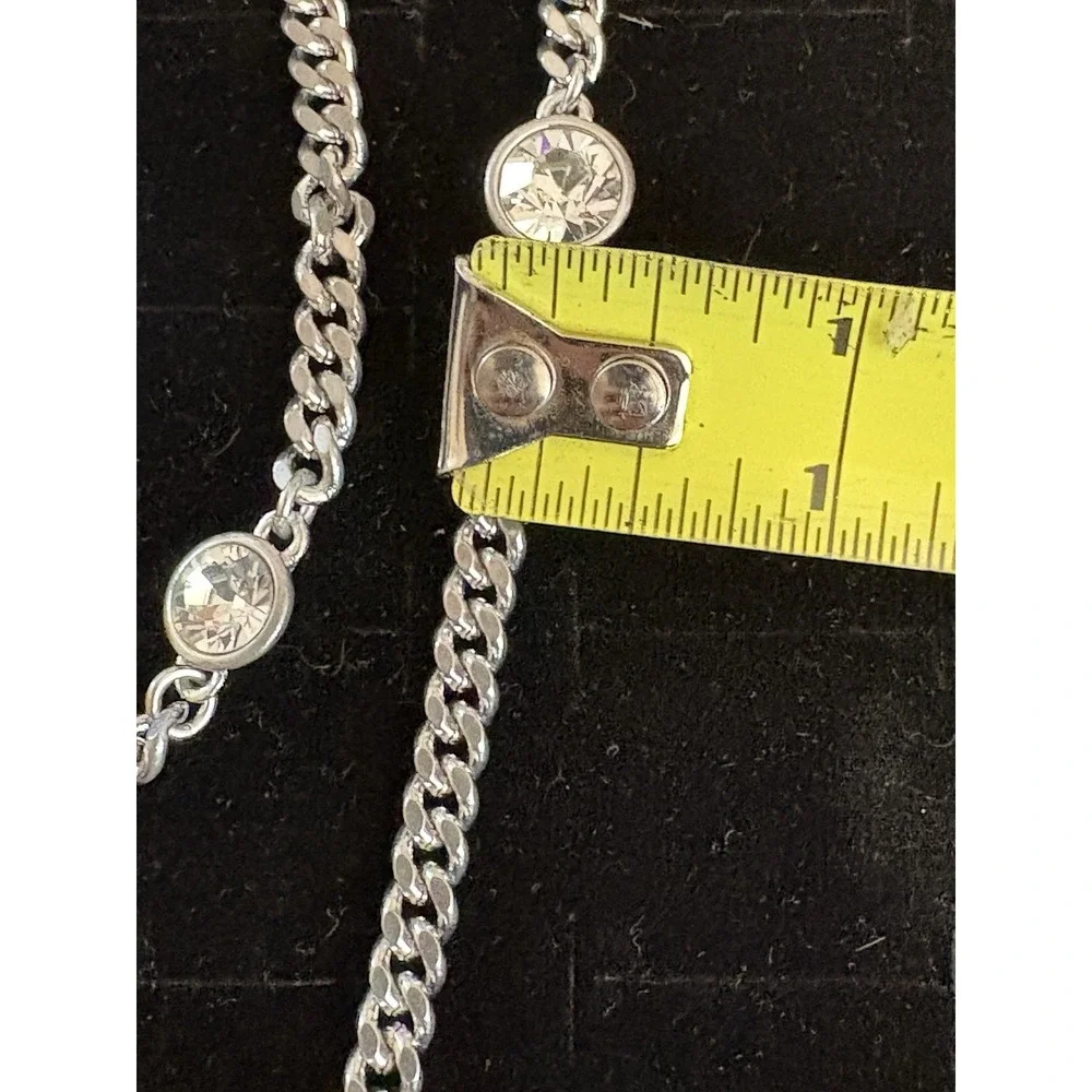 VTG Givenchy Silver Tone Station Chain Necklace‎ Diamond Rhinestone Signed 38